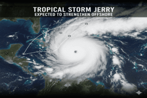 Tropical Storm Jerry Forms, Expected to Strengthen Offshore